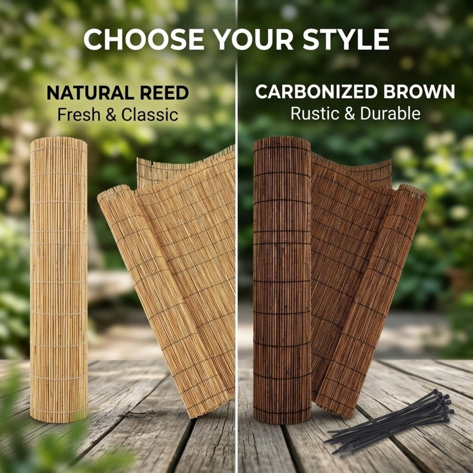 Canisse en Roseau Naturel Brise-Vue pour Jardin Balcon Terrasse, Canisse en Roseau Occultant Protection d'Intimité, Pare-Soleil, Clôture Facile à Installer(Nature,91x671cm(3x22ft))