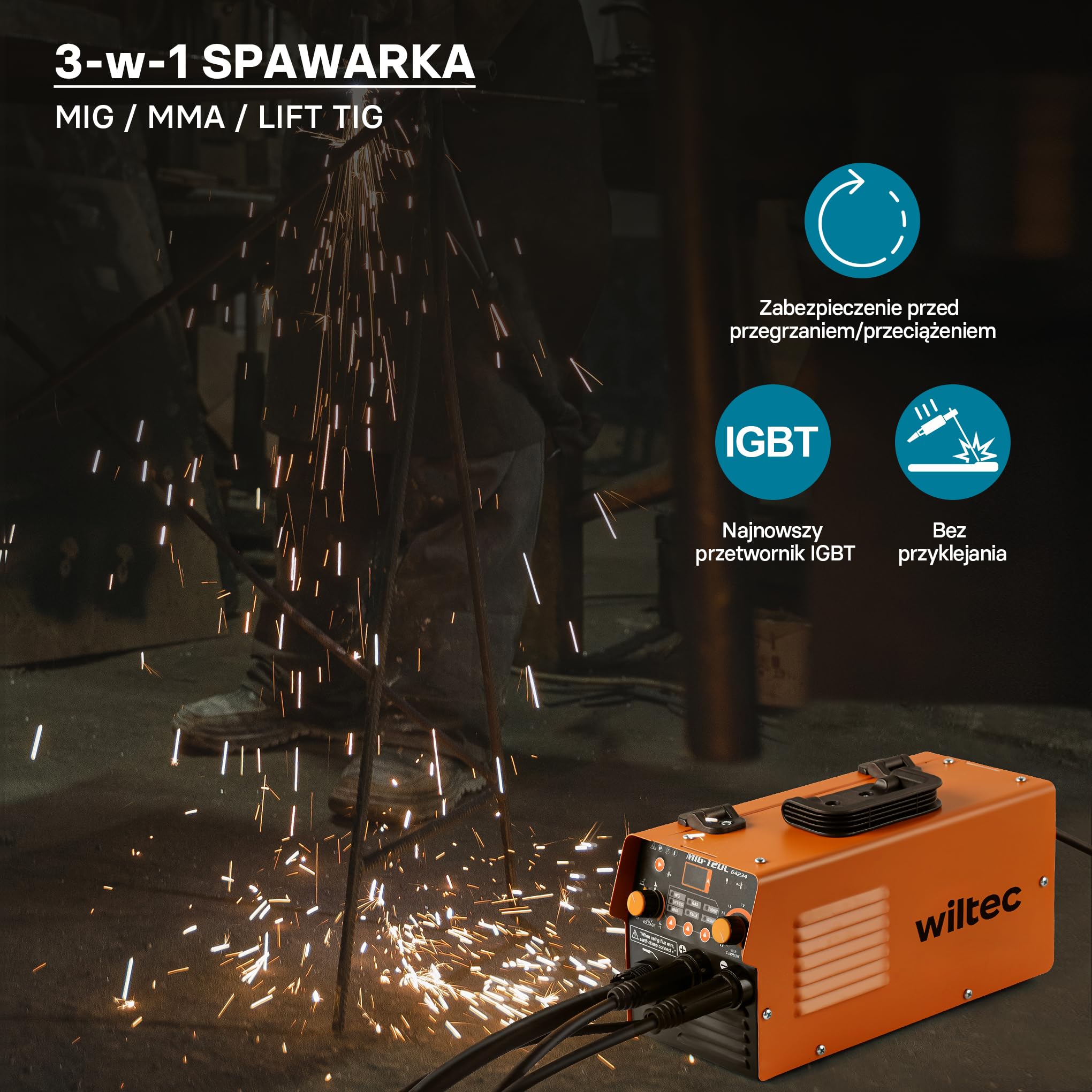 XPOtool IGBT spawarka elektryczna cyfrowa 120A dla MIG, MMA/E-Hand, Flux i spawania WIG/TIG FCAW