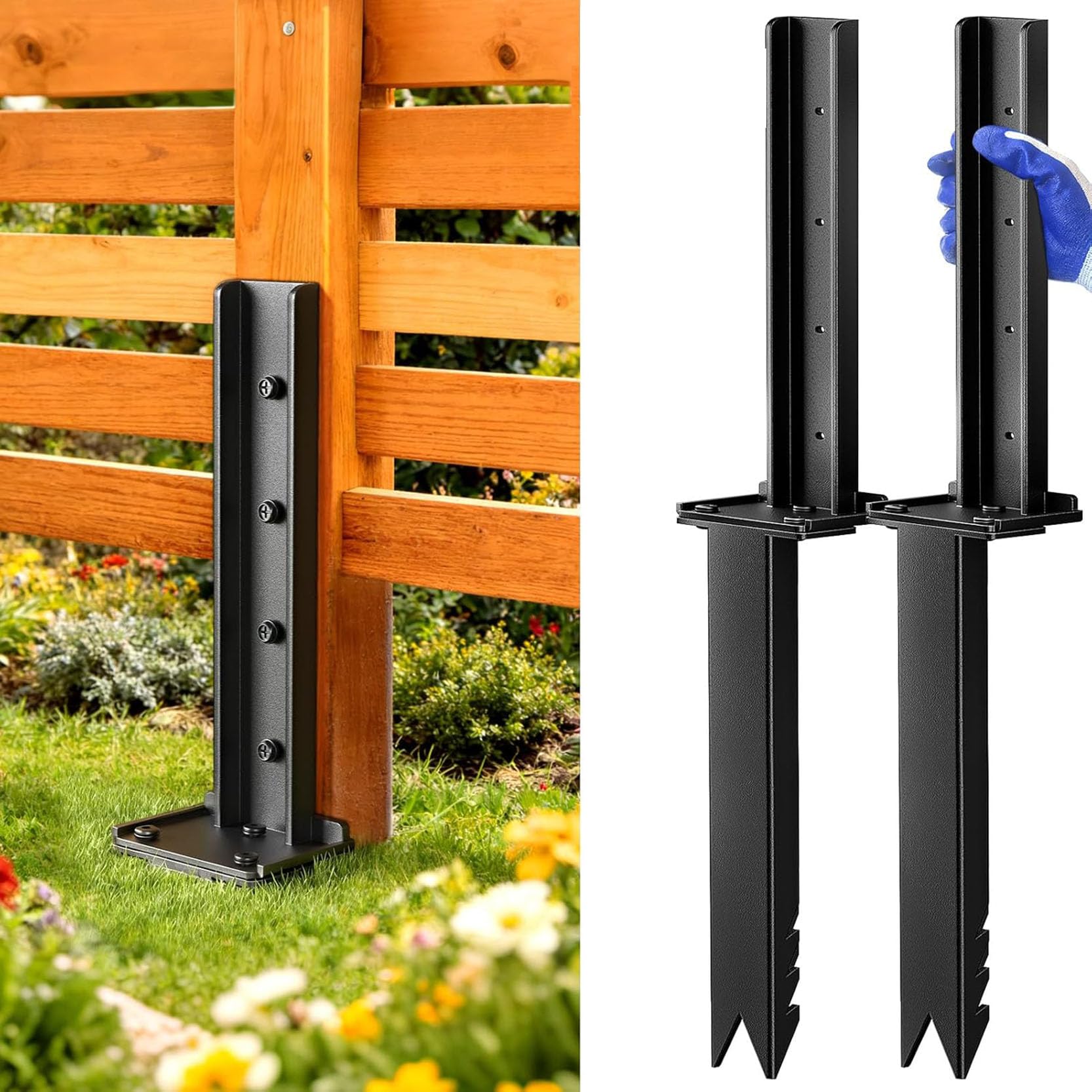 LQSYBHD Heavy Duty 80 cm Fence Post Repair Stakes,Galvanised Steel Ground Spikes Fence Post Spike for Tilted Wooden,Fence Posts Fence Post Support for Wooden Post(Size:2pcs)