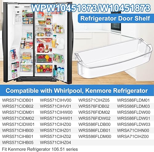Miniatura 5 de WPW10451873 - Contenedor de puerta de refrigerador mejorado compatible con Whirlpool Kenmore Refrigerador Estante de puerta de refrigerador