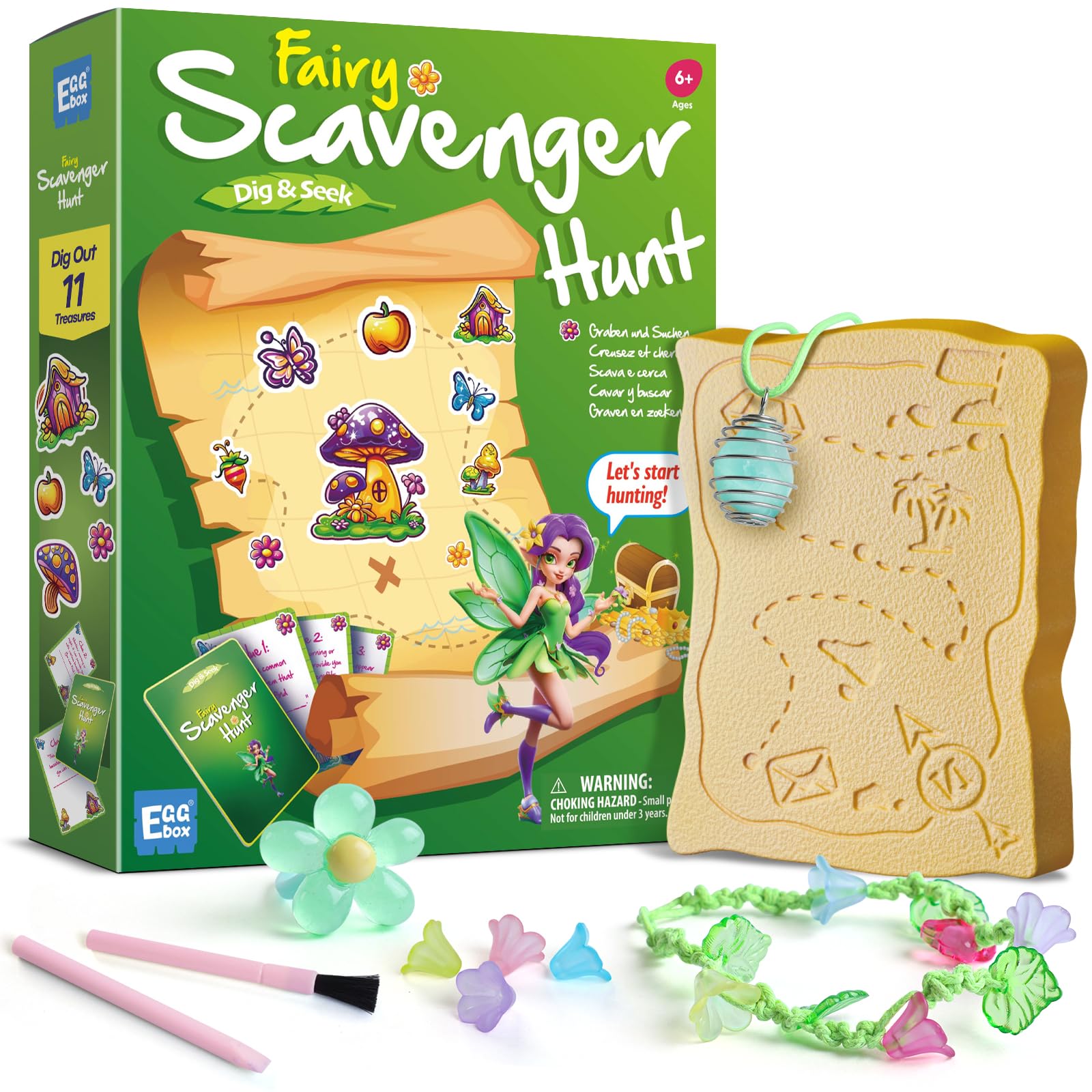Eggbox Fairy Toys Dig Kit - Dig Out Flower & Charms and Make Your Own Bracelet, Necklace and Ring - with a Fun Seek Game - Gifts for Boy Girls Age 6 7 8 9 10 11 12 Years Old