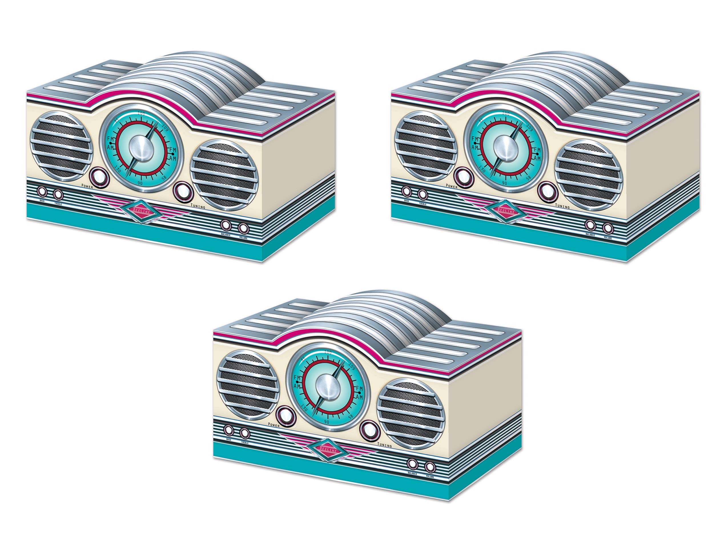Beistle 3-D Rock & Roll Radio Centerpieces, 5.75" x 9.5", Set of 3- 1950's Decade Themed Party Supplies, Birthday Table Decor