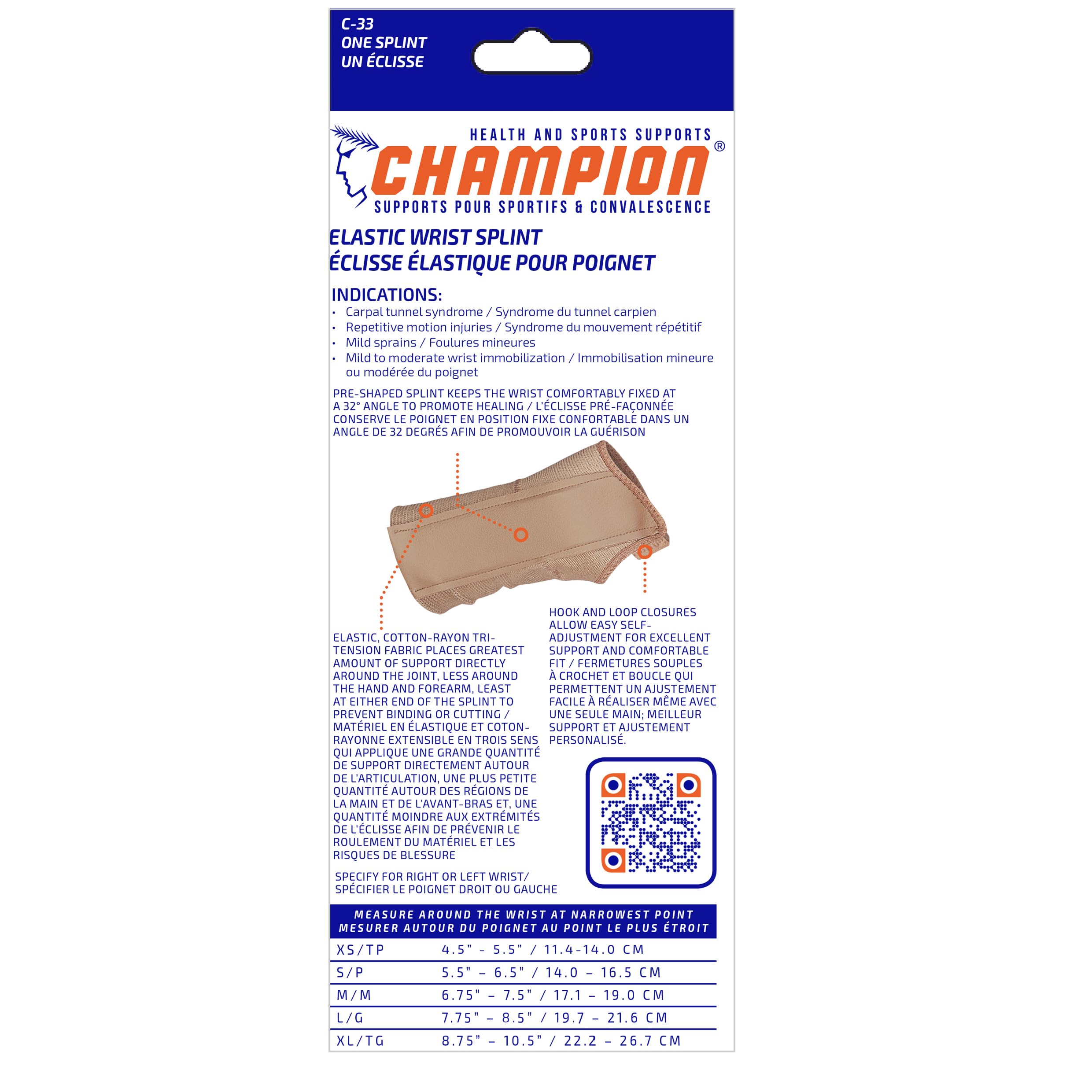 Champion Wrist Splint, Wrap Style, Elastic Knit, Left Hand, Small
