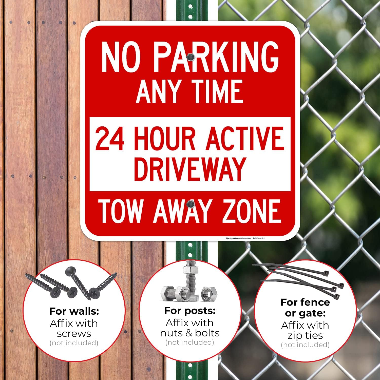 No Parking Any Time 24 Hour Active Driveway Tow Away Zone Sign, 18x18 Inches, Rust Free .063 Aluminum, Fade Resistant, Made in USA