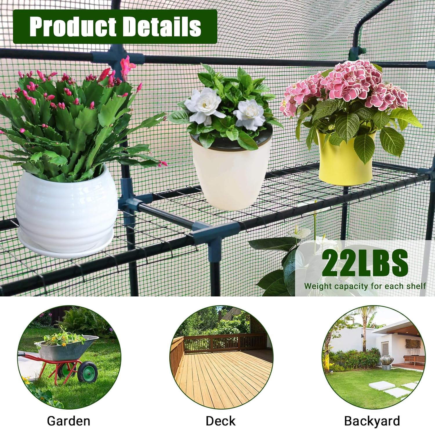 Greenhouse for Outdoors,Walk in 3-Tier 9 Shelves Green House w/Roll-Up Zippered Door Anchors and Ropes,Waterproof & UV Protected Plant Garden Hot House for Garden Patio Backyard,57 x 85 x 76''