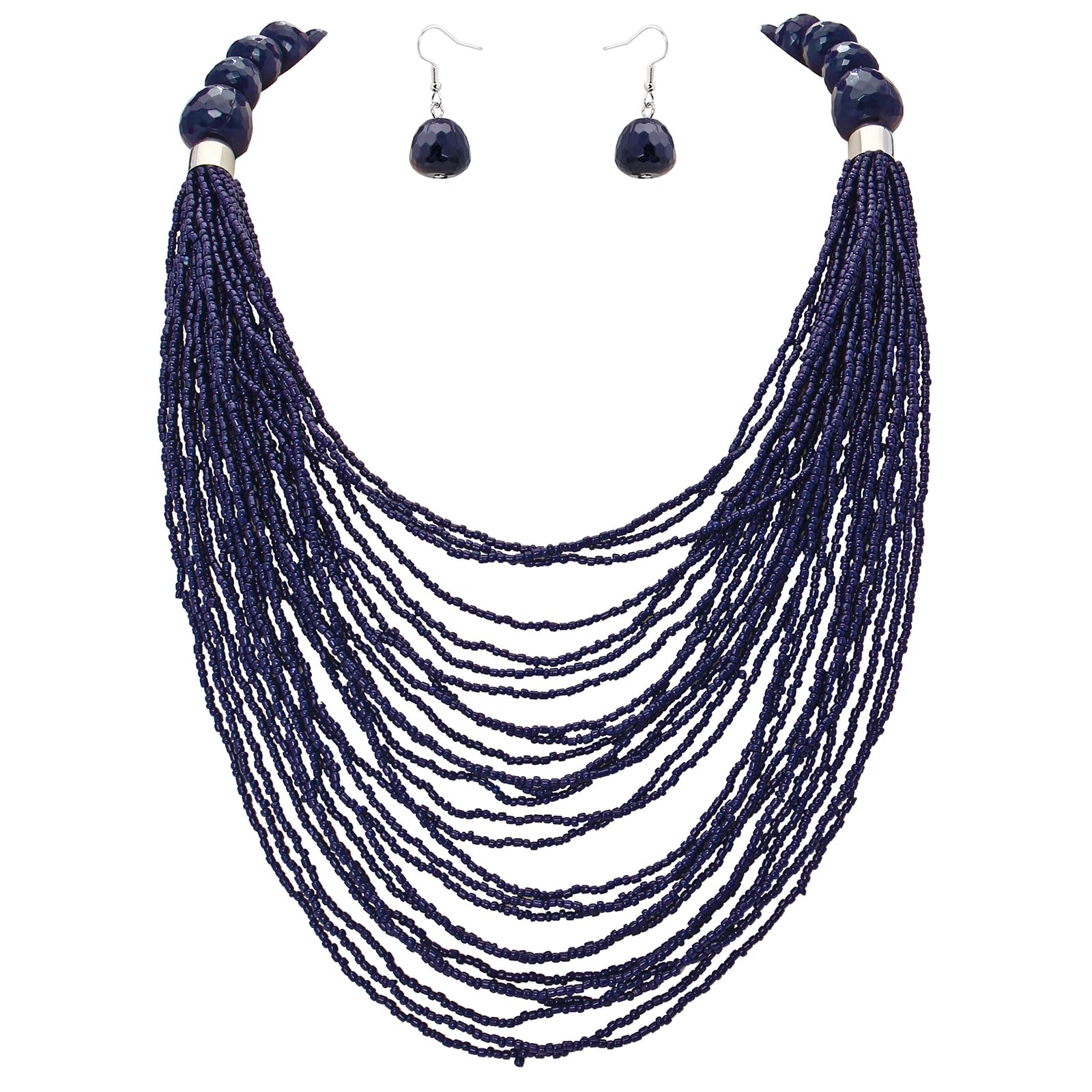 Bocar Necklace for Women, Multi Layer Statement Necklace, Long Chain Chunky Bib Seed Beads Necklace, Necklace Earring Set for Women Gift (NK-10693)