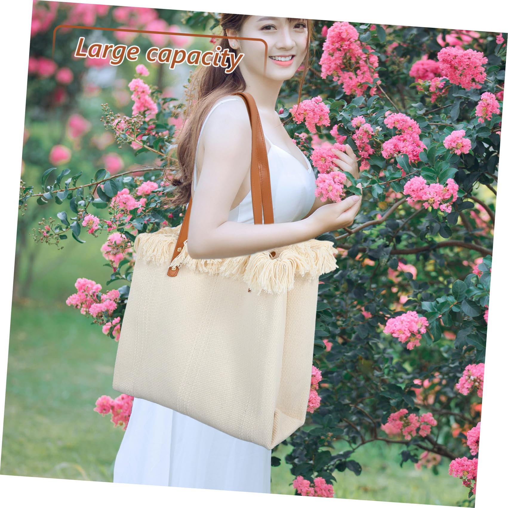 Abaodam Bolso Tote de Lona Informal Grande para Mujer, Beige
