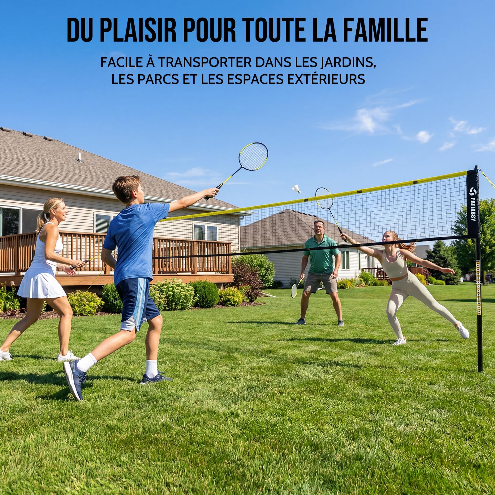 Filet de Badminton de 6.1m,Largeur réglable de 3-6m, Portable et Pliable, utilisable à l'intérieur comme à l'extérieur, idéal pour Adultes