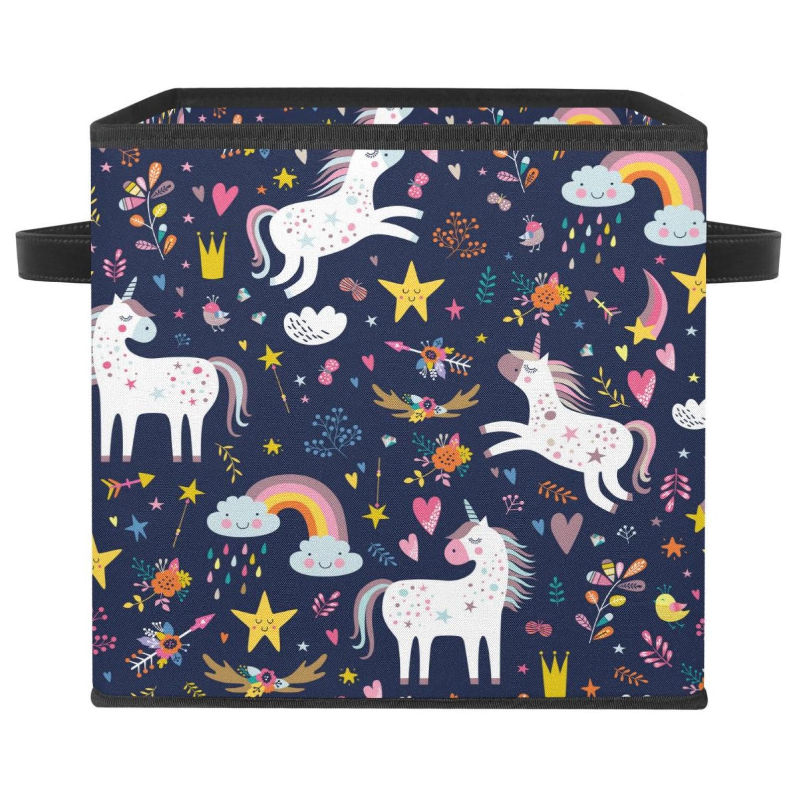 Boîte de rangement pliable licorne et étoiles en tissu pour organiser la chambre d'enfant