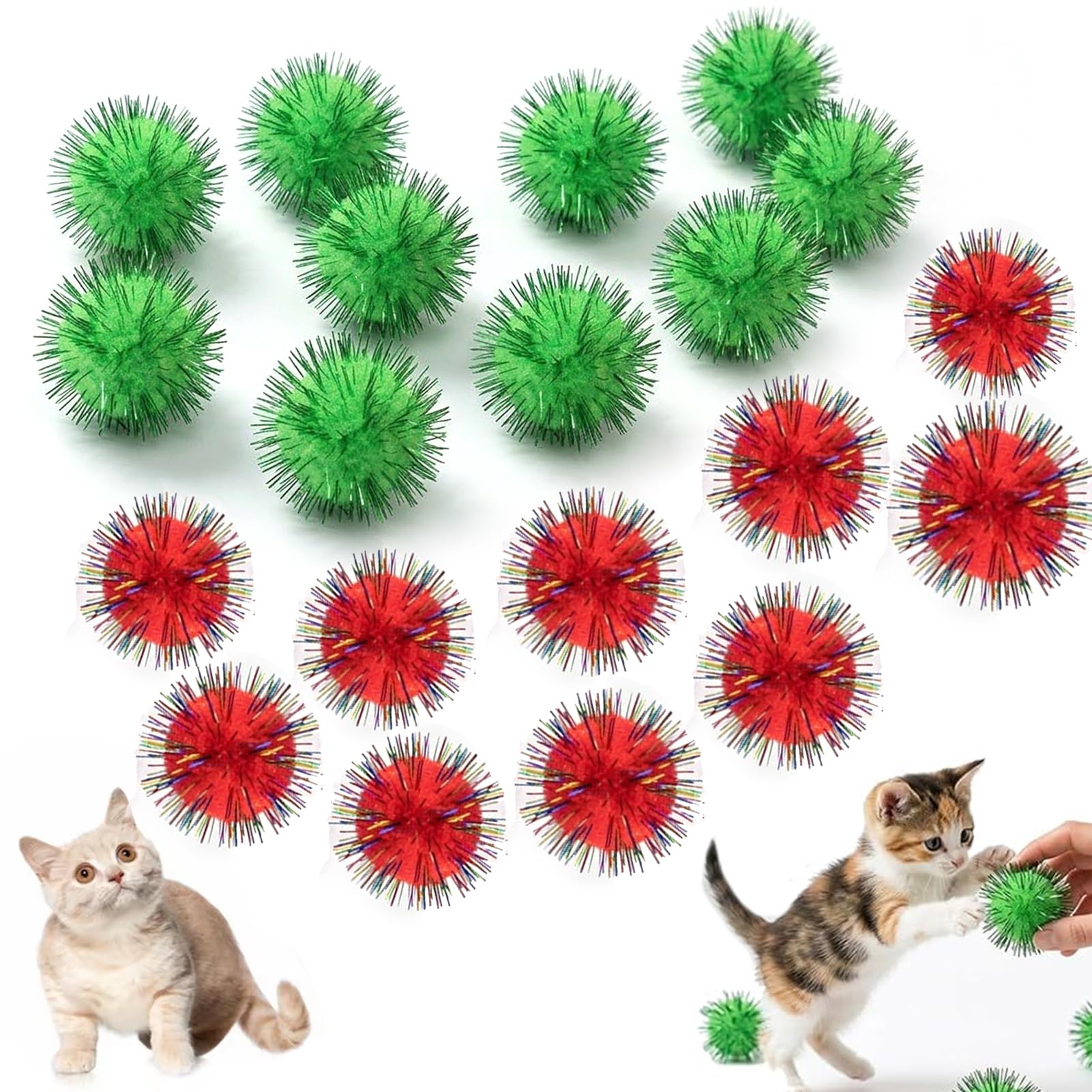 ZUICC 20PCS Green Puff Ball Cat Toy, Cat Balls, Interactive Cat Toys for Indoor Play，A