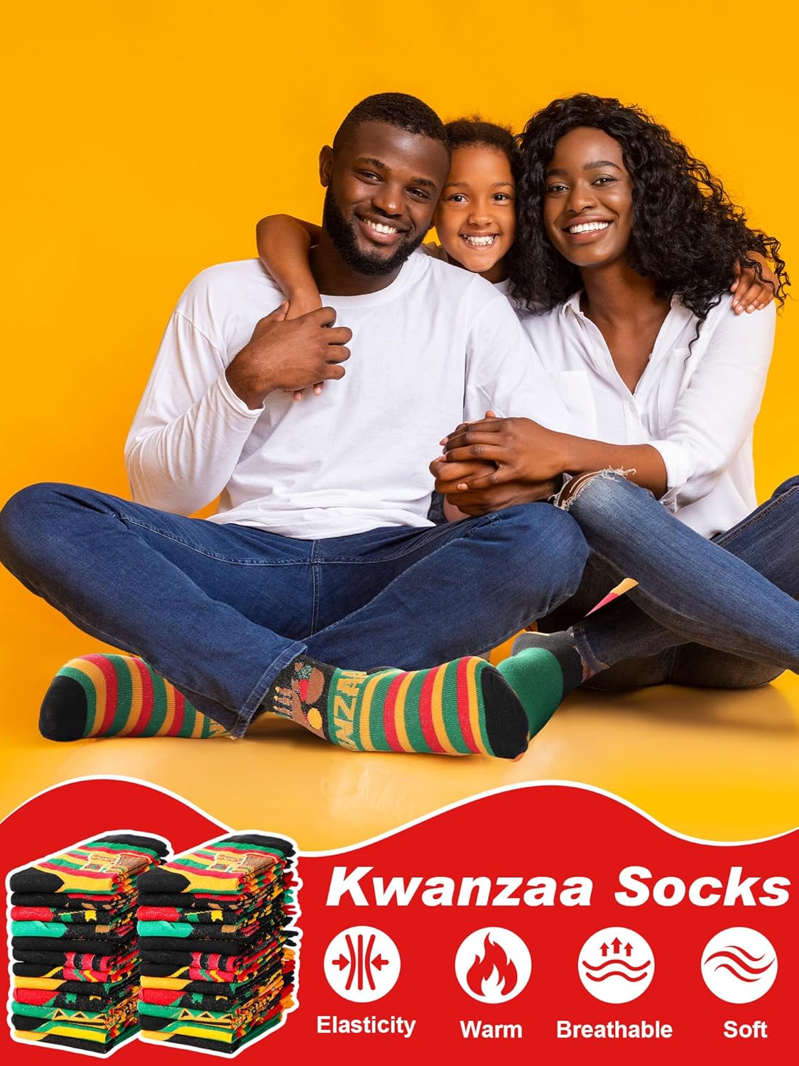 Ramede 48 Pairs Black History Month Sock Bulk Novelty African Kente Kinara Fuzzy Crew Socks for Men Women Juneteenth Gifts - Image 6