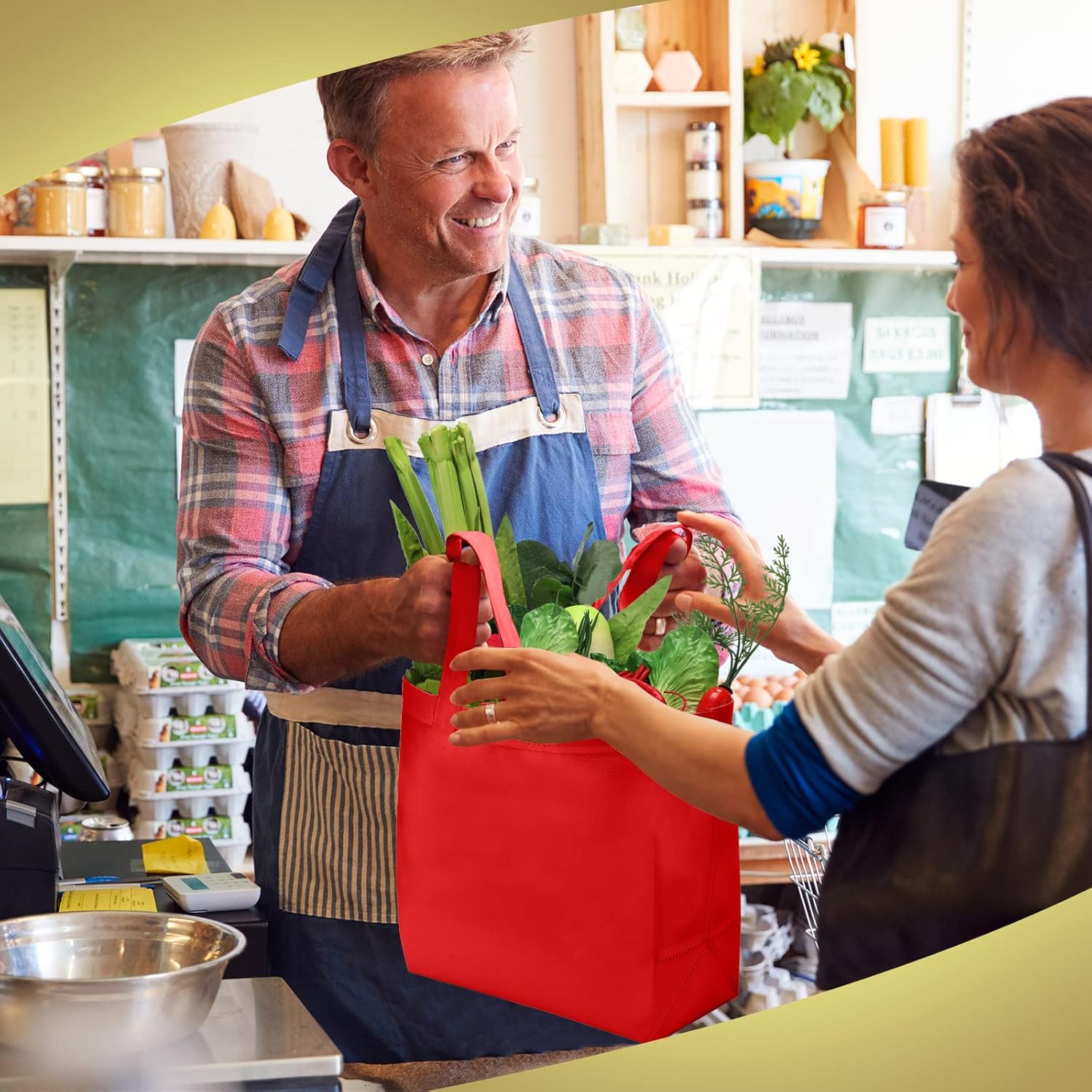 [SUNCN] 100ピース 再利用可能なトートバッグセット 不織布 食料品バッグ ハンドル付き ファブリック ポータブルトート ま