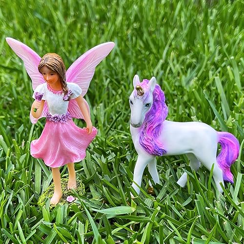 Miniatura 9 de Mood Lab Fairy Garden - Juego de 2 piezas de hadas con unicornio, kit de estatua de figuras en miniatura, decoración para exteriores o casa