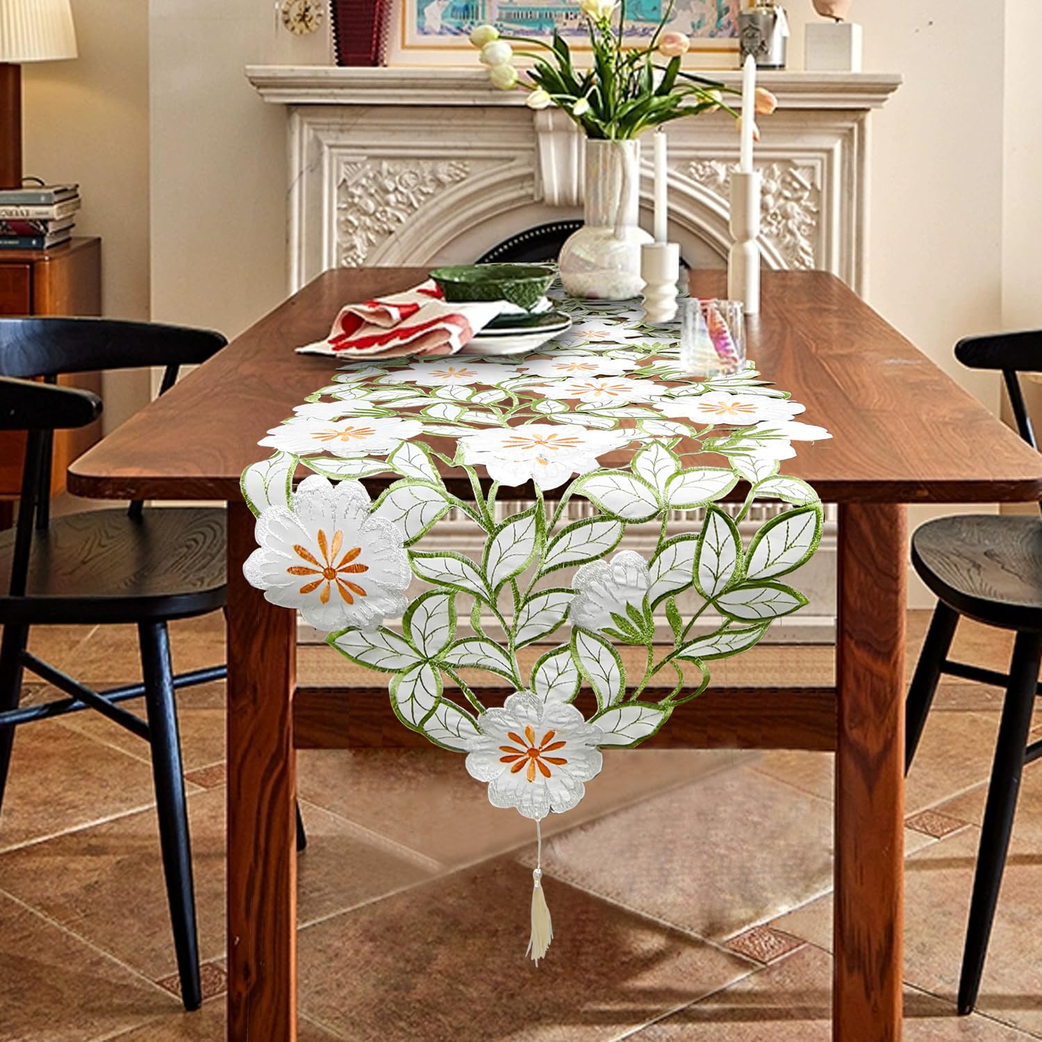 Amazon.com: AMZALI Summer Spring Flower Table Runner Embroidered