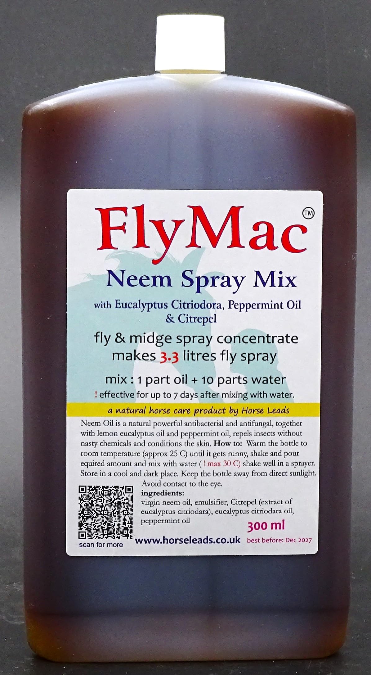 FlyMac, Plant Based Fly Spray Concentrate 300ml makes 3.3 ltrs Horse Fly Spray
