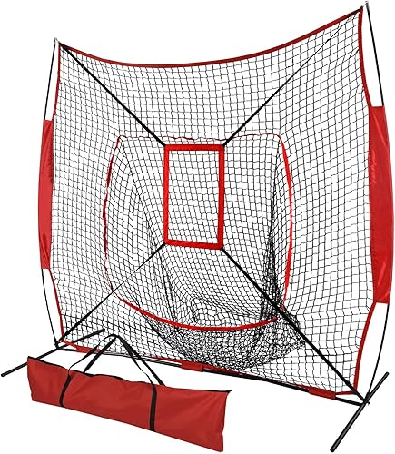 Red de práctica de béisbol y softbol de 7 x 7 pies, red de ayuda para entrenamiento de bateo y lanzamiento, con bolsa de transporte, zona de ataque