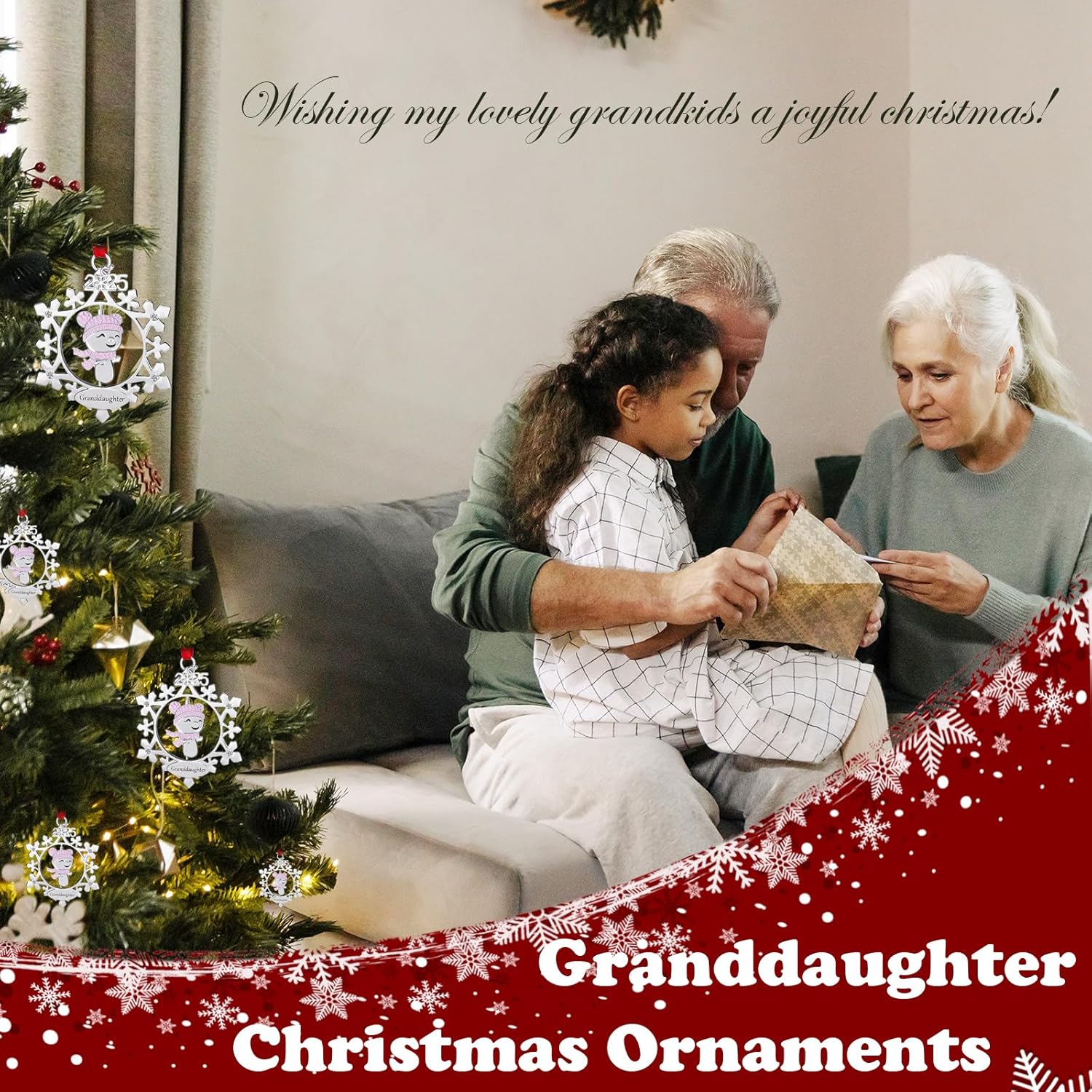 Granddaughter Christmas Ornaments 2025,Keepsake Christmas Ornament, Xmas Tree Decoration Metal Snowflake with Rotate Snowman Ornaments Christmas Birthday Gift - Image 6