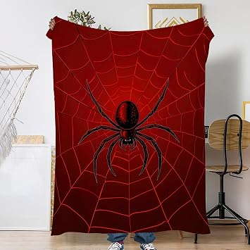 Halloween Spider Sofa Throw Blankets,Red Spider Web Soft Cozy Fuzzy Lightweight Travel Blanket,Flannel Fleece Fall Throw Blanket for Couch,Bed,Camping,Movie Nights,Watching TV 50 X 60 Inch