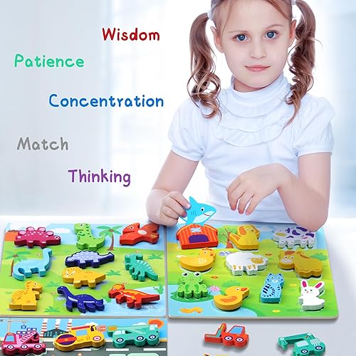 Miniatura 6 de Rompecabezas de madera para niños pequeños a partir de 3 años, 10 piezas de rompecabezas de madera a todo color, rompecabezas de aprendizaje