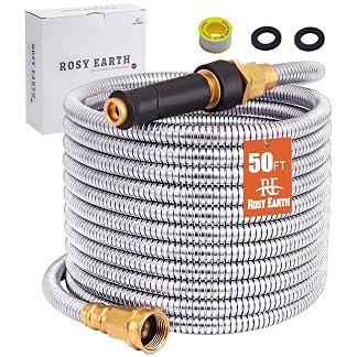 Rosy Earth Metal Garden Hose 50 FT, 304 Stainless Steel Water Hose