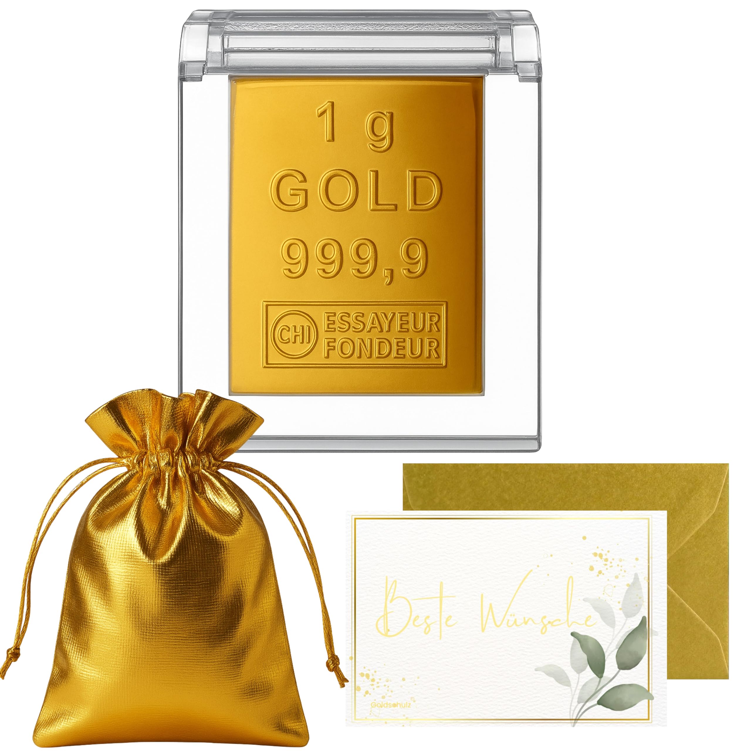 Gold als Geschenk - Goldbarren 1g in hochwertiger Kapsel + Echtheitszertifikat Feingold 999.9