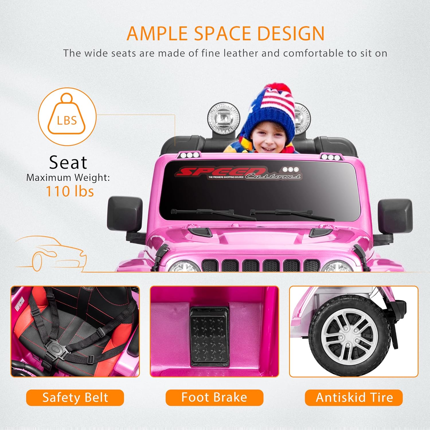 DEStar 12V Ride on Truck with Parental Remote Control, Battery Powered Kids Toy Car with Leather Seaters, LED Headlights, MP3 Player, 3 Speeds, Pink : Toys & Games