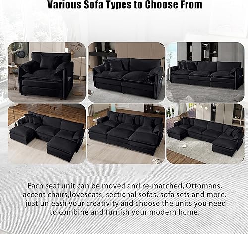 Miniatura 4 de Sofá modular de 110 pulgadas, sofá modular de felpilla en forma de U con otomana móvil, modernos sofás seccionales de nube de 6 asientos para sala