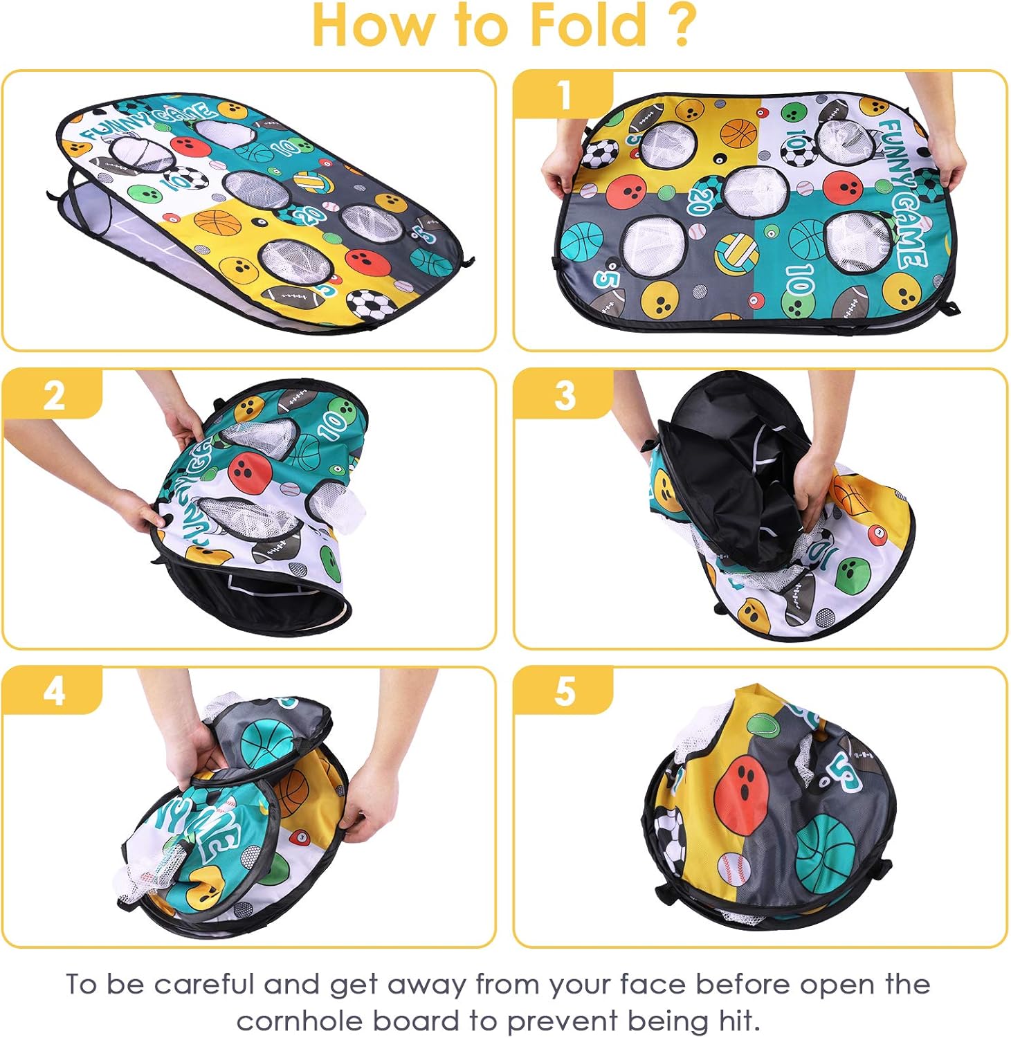 Bean Bag Toss Game for Kids, Collapsible Portable 5 Corn Holes Double Sided Cornhole Board Tic Tac Toe Indoor Outdoor Game Set with 10 Bean Bags 4 Ground Nails Carry Bag for Boys Girls : Toys & Games