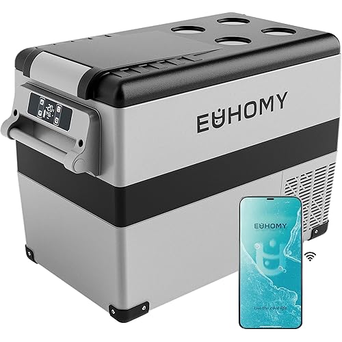 EUHOMY 12 Volt Refrigerator, 48QT(45L) Electric Cooler, 12V Fridge APP Control, 12V Cooler -4℉~68℉, Portable Freezer 12/24V DC 100-240V AC for Camping, Travel, Truck, Home
