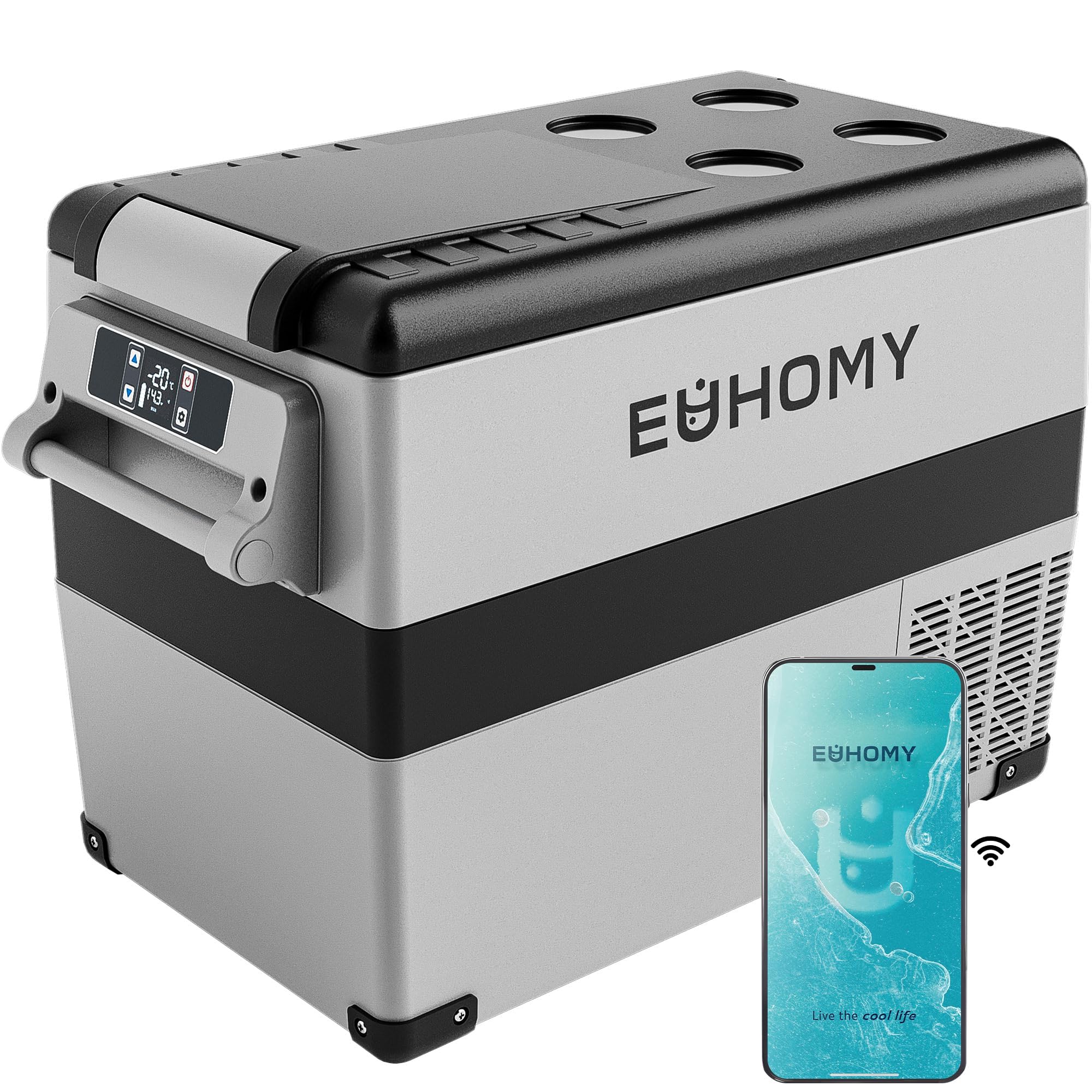 EUHOMY 12 Volt Refrigerator, 48QT(45L) Electric Cooler, 12V Fridge APP Control, 12V Cooler -4℉~68℉, Portable Freezer 12/24V DC 100-240V AC for Camping, Travel, Truck, Home