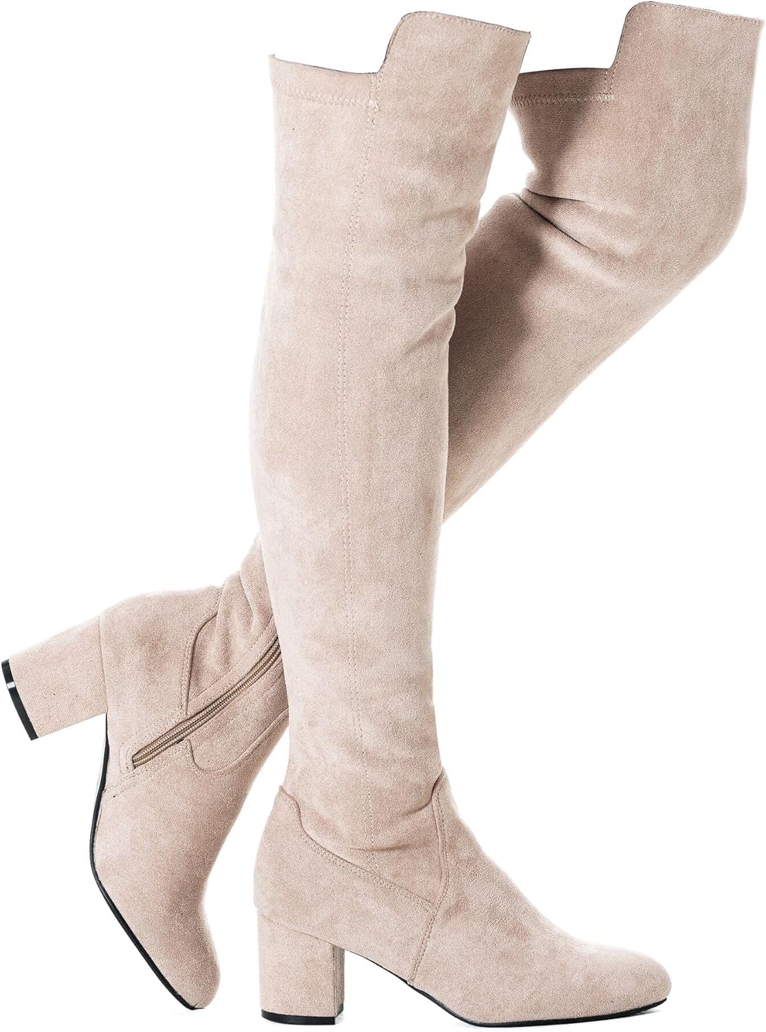 N.N.G Women Over the Knee Boots Thigh High Suede Black Block Low 2 Inch Heel Chunky Above Knee Winter Pointed toe