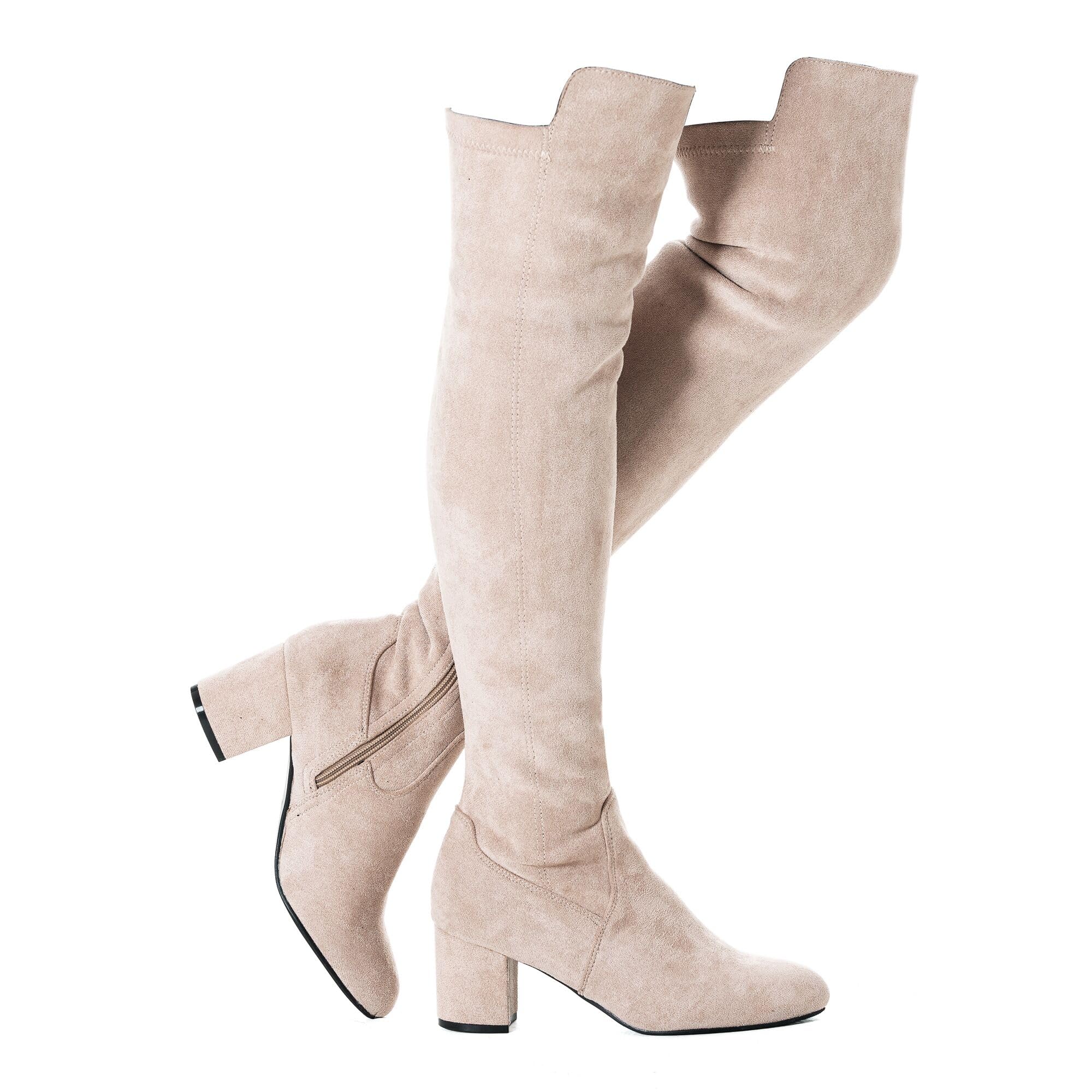 N.N.G Women Over the Knee Boots Thigh High Suede Black Block Low 2 Inch Heel Chunky Above Knee Winter Pointed toe