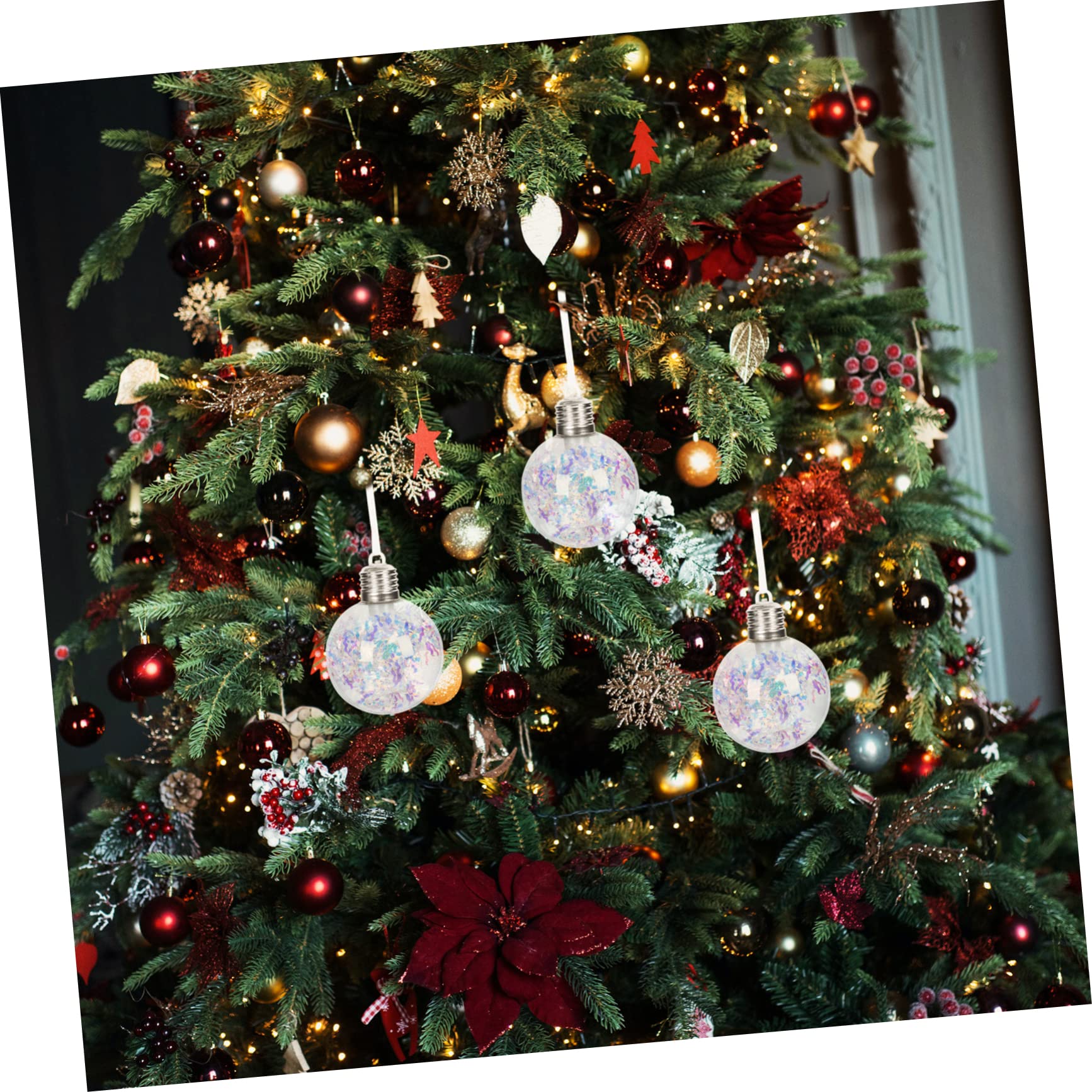 MAGICLULU 5 Sätze Weihnachtskugellichter Christbaumschmuck Irisierend Rot Ball Weihnachtsdeko Fairy Lights Dekoration Für Weihnachtsfeiern Baumbehang Schmücken Plastik Weiß 3 Stücke * 5
