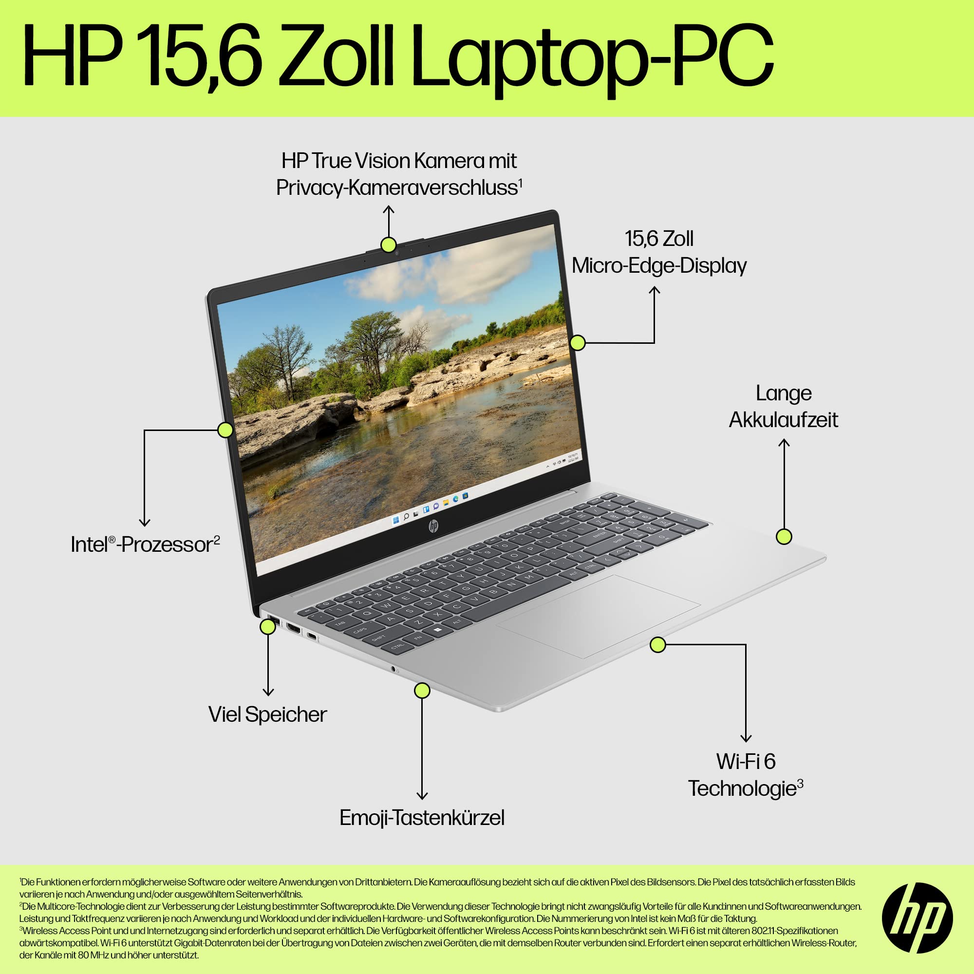 HP Laptop 15,6" FHD Intel N100 4 GB DDR4 RAM 128 GB UFS Intel UHD Graphics Windows 11 Home S-Modus Natural Silver