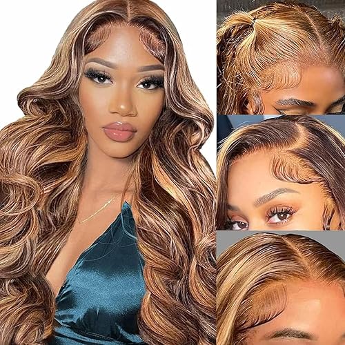 Pelucas de cabello humano rubio miel con encaje frontal HD prearrancado, pelucas de cabello humano ondulado con encaje frontal sin pegamento, peluca