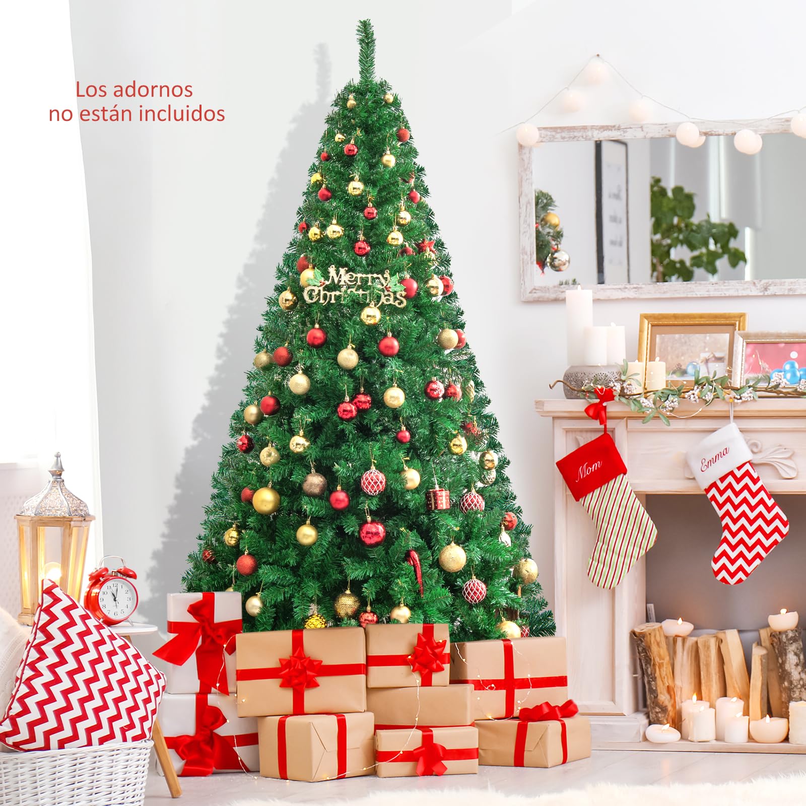 GIANTEX Árbol de Navidad Artificial de 150/180/210/240 cm, Árbol Decorativo con Soporte de Metal, con 350/650/950/1138 Ramas de PVC, Decoración de Navidad para Hogar y Oficina, Verde (210 cm)