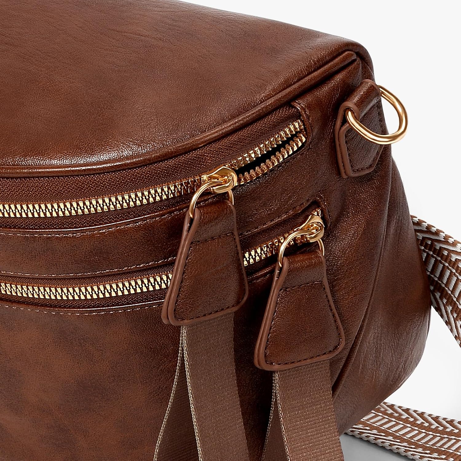 Large Leather Bum Bag for Women Crossbody Fanny Packs Large Sling Bag Purse with 2pcs Adjustable Strap Leather Belt Wallet (Brown-02)