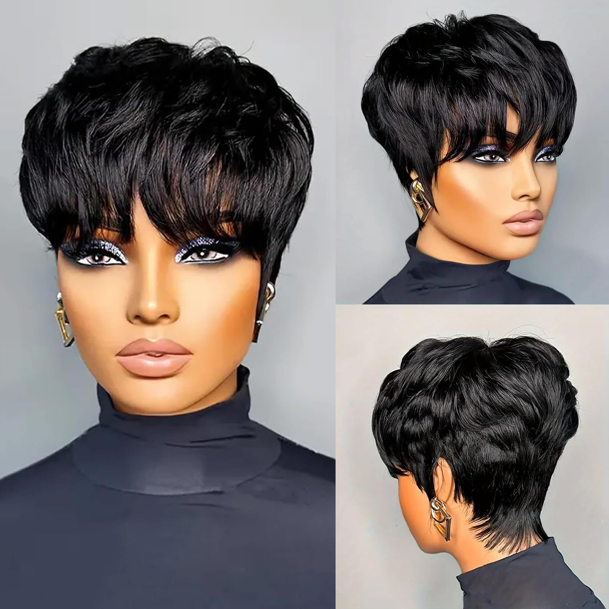Short Pixie Wig with Bangs Natural Layered Straight Synthetic Hair for Women Synthetic Short Pixie Cut Bang Bob Layered Straight Wigs  main image 4