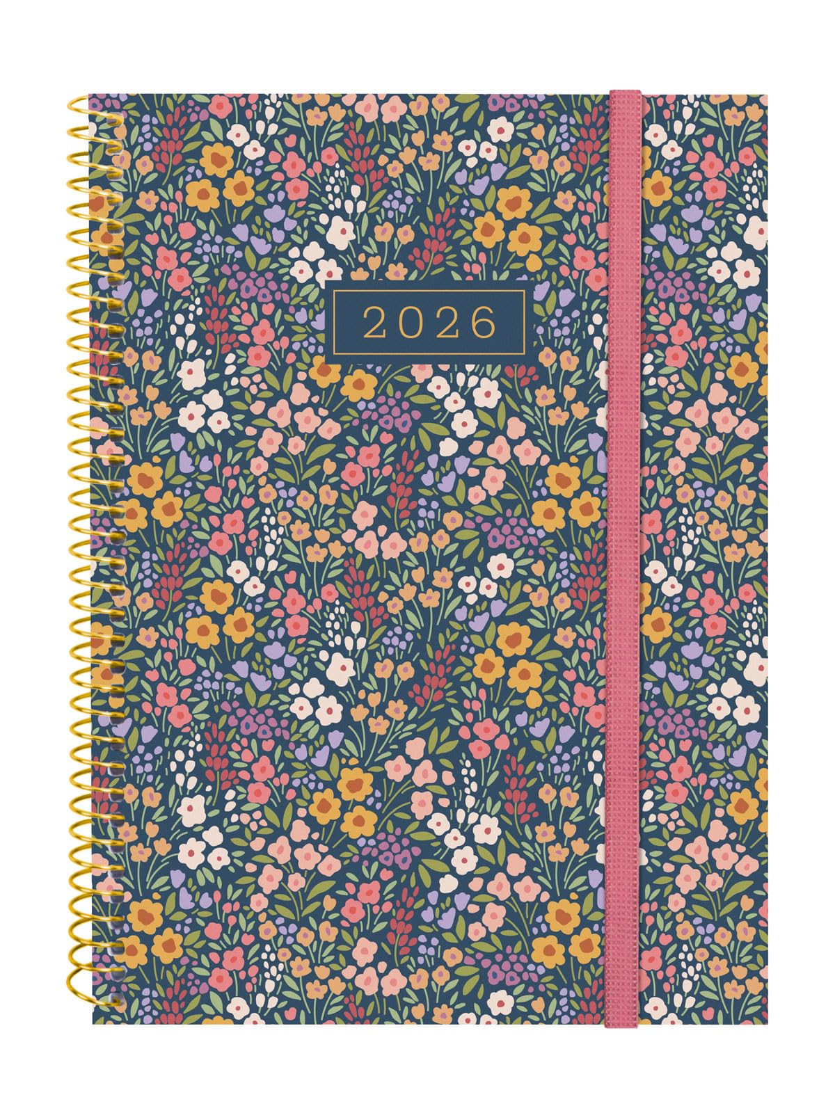 Finocam - Spiral Agenda 2026 Week to View Horizontal | January - December (12 months) | Yearly Agenda 2026 | Polypropylene Cover Spiral Design Collection - Flora - Catalan