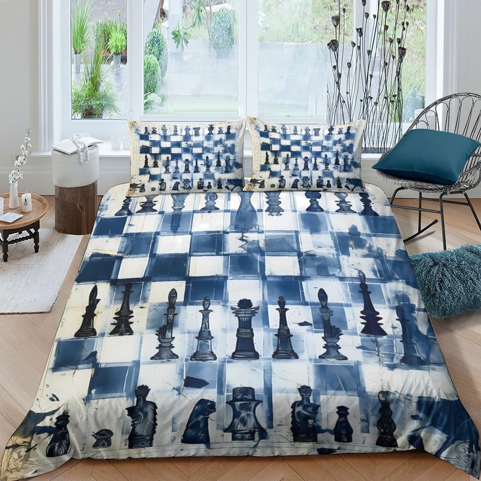Ctjqhvkz Style-8 3D Printed Chess Board Fitted Sheet Microfiber Non Slip Artistic Chess Piece Mattress Cover Bedroom Decor Single（135X200cm）