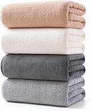Lumimi Bath Towel, Fluffy, Hotel Specifications, Large, Instant Absorption, 27.6 x 55.1 inches (70 x 140 cm), Set of 4 Colors, Super Absorbent, Quick Drying, Texture, Durable Bath Supplies, Light Gray, Ivory, Mocha Brown, Gray