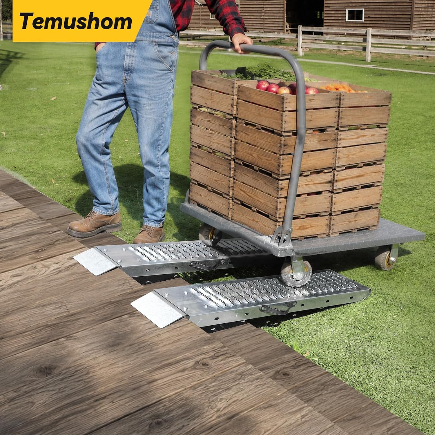 Temushom 40" Steel Shed Ramps for Lawn Mowers, 2PCS,Total 960 lbs Capacity