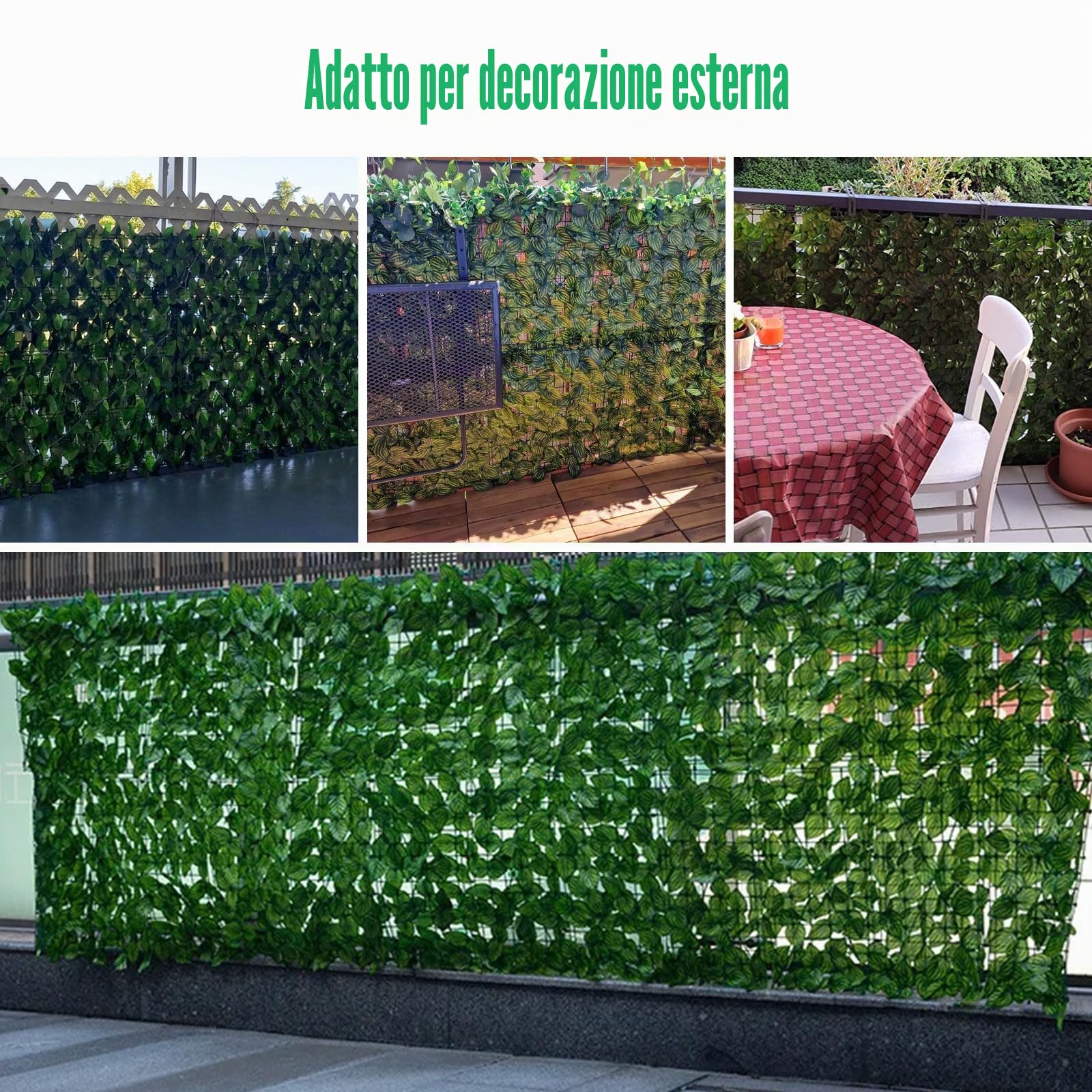 Siepe Artificiale per Balconi, 1x3m Siepe Finta Foglie Edera, Siepe Artificiale Rotolo per Recinzione, Ringhiera (Foglia di anguria)