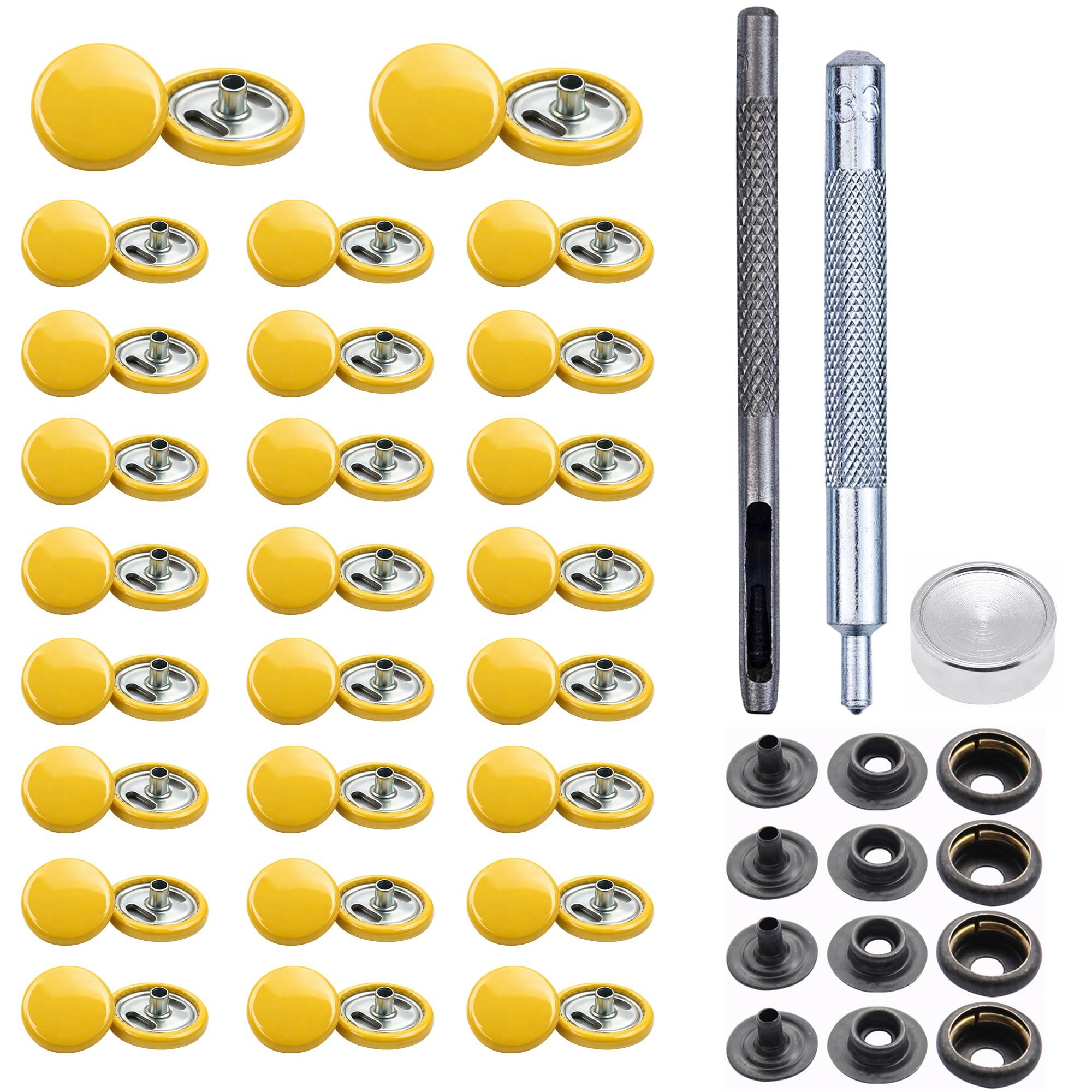 Trimming Shop 15mm Botones a Presión 4 Parte, Durable y Ligero Metal Cierres con Mano Fijación Herramienta para Jeans, Cuero, Tiras Costura Proyectos, Ropa Reparación - Amarillo, 1000pcs