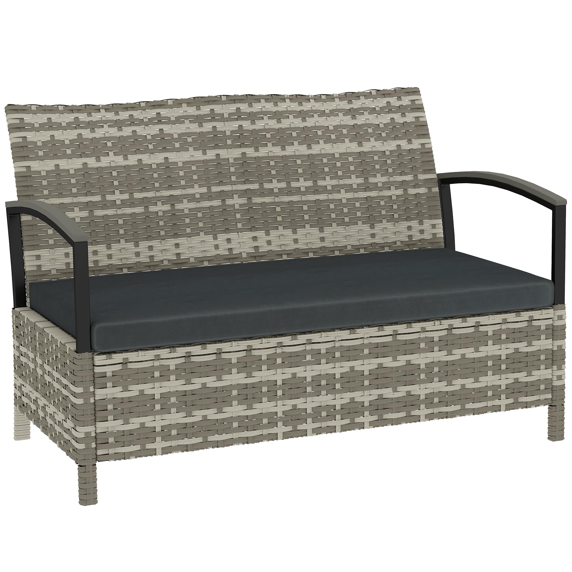 Outsunny Gartenbank mit Stauraum 2-Sitzer Sitzbank mit Kissen Haltegriffen 125L Aufbewahrungsbank Aufbewahrungsbox Bank für Flur Schlafzimmer Wohnzimmer Poly Rattan 123 x 70 x 82 cm Dunkelgrau