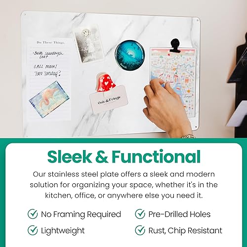 Miniatura 7 de MagGrip - Placa grande de acero inoxidable para imanes, parte trasera adhesiva 3M, tornillos de montaje - Ideal para estantes magnéticos, soportes