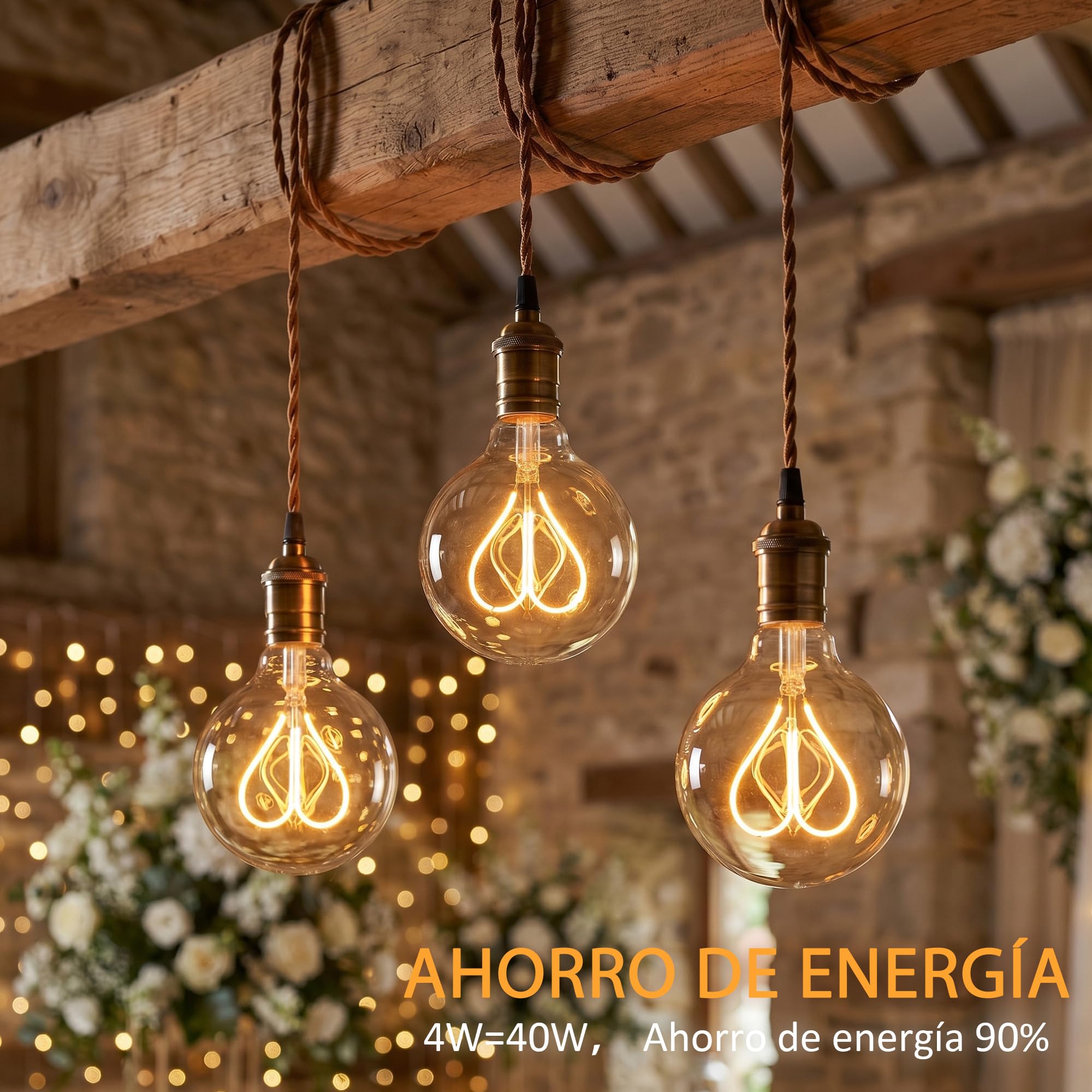 Edison Vintage E27,G80 4W Bombilla LED E27 Regulable Ideal Para Iluminación Nostálgica y Retro en la cafetería del hogar, Vidrio ámbar - 6 piezas(AXDHPS3PBT1)