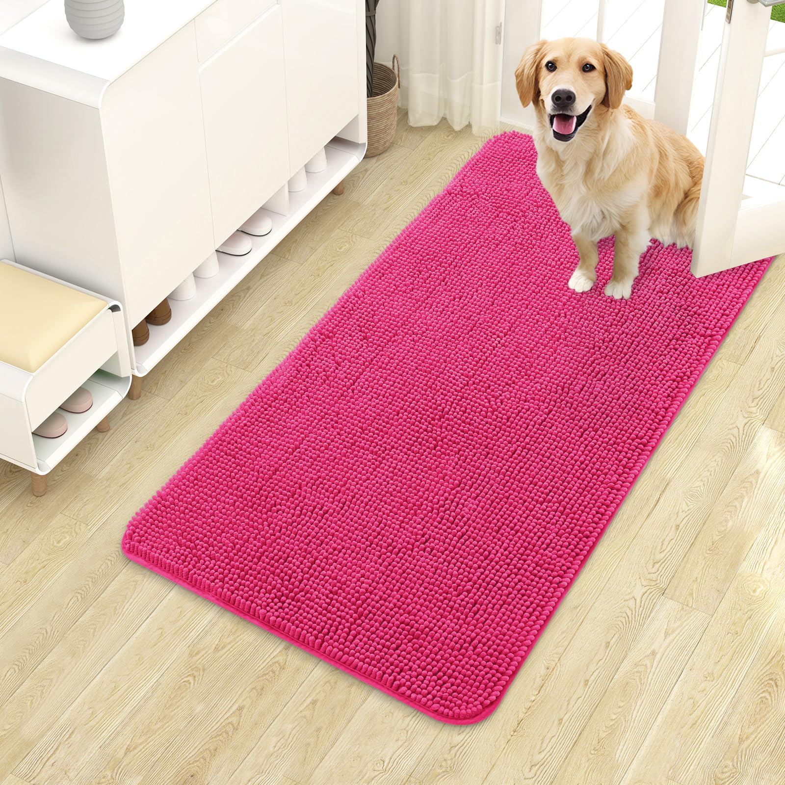 OLANLY Dog Door Mat for Muddy Paws 40x24, Super Absorbent Chenille Mud Mat