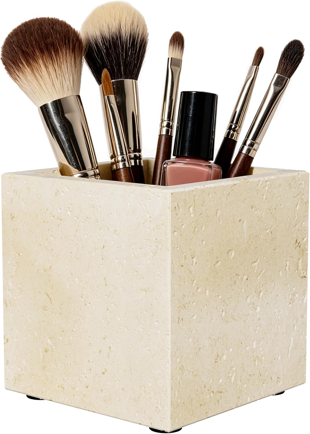 Marble Pen Holders with Natural Patterns,3.9x3.9x3.9in,Travertine