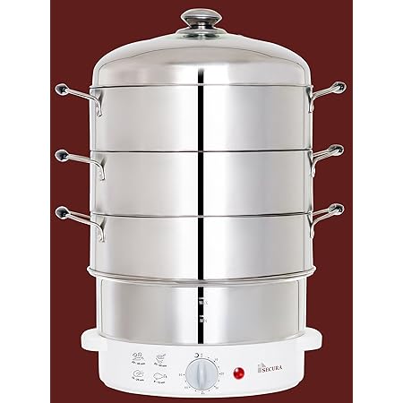 Licok Secura 3-Tier 6-Quart Stainless Steel Electric Food Steamer, w/ Steam360 technology S-324